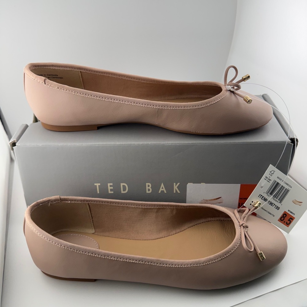 Ted Baker Ballet Flats Women 8.5 Pink NIB Bow Gold Hardware 1967199 Classic Chic - Picture 2 of 8